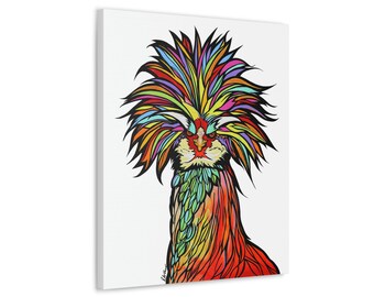 Silkie Chicken Unframed Fine Art on a Stretched Canvas by Colorado Artist Robin Arthur | Contemporary Modern Brightly Colored Rooster Art