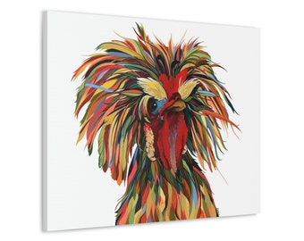 Fancy Rooster Unframed Fine Art Canvas Print by Colorado Artist Robin Arthur | Exotic Chicken Artwork on Ready to Hang Canvas