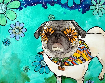 Pug Art Print by RobiniArt / Pug Wall Art / Pug Gift Ideas / Pug Lover Gifts / Pug Giclee / Pug Portrait / Pug Painting / Pet Portraits