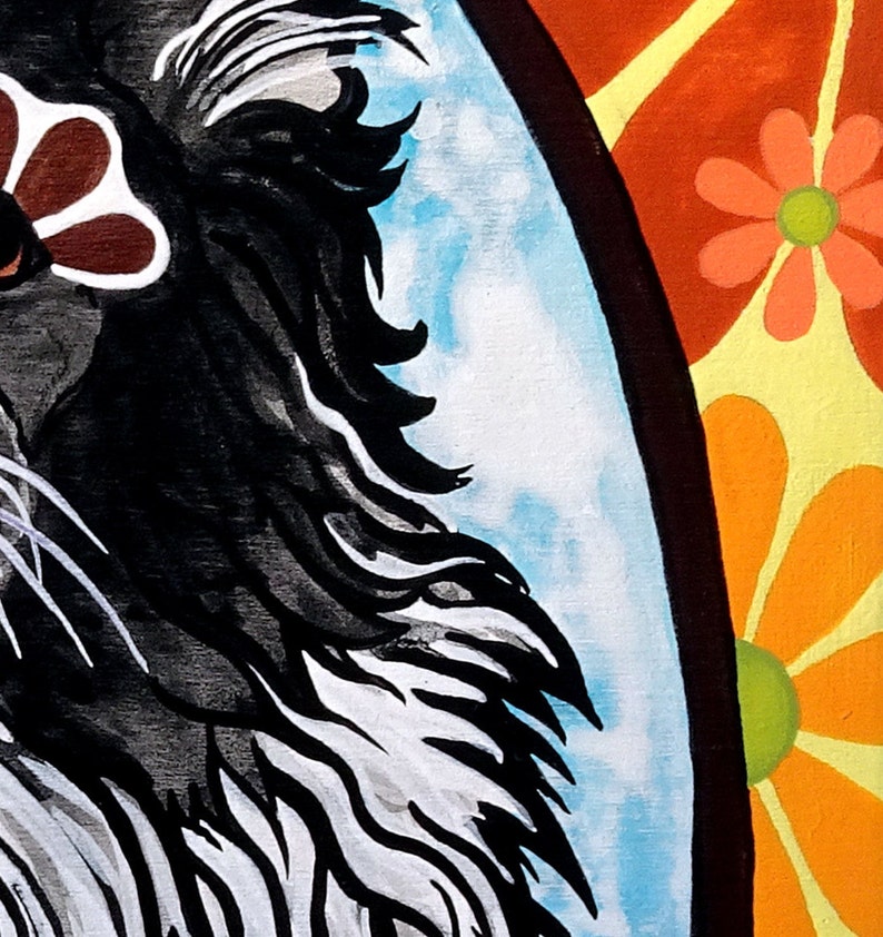 Border Collie with Orange Daisies Giclee Art Print by RobiniArt \u2022 Border Collie Lover Gifts \u2022 Modern Dog Art \u2022 Dog Pop Art \u2022 Dog Lover Gifts