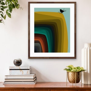 Mid Century Modern Style Abstract Art in 1950s Colors with a Bird Silhouette image 5