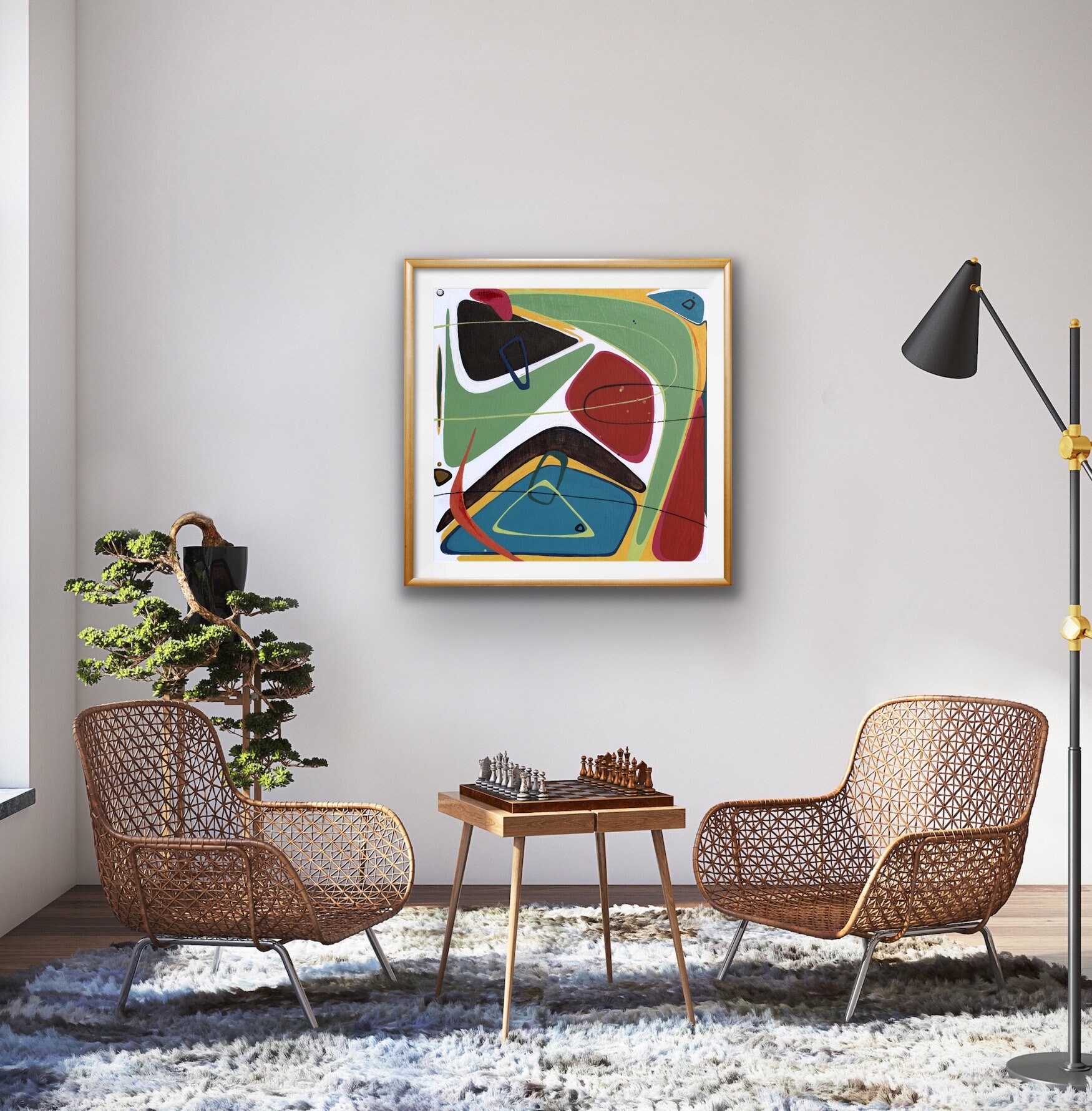 Abstract Mid Century Modern Inspired Art Print Square Mid Etsy