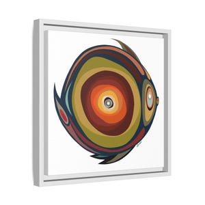 Fish Art Print in Mid Century Modern Colors | Framed Canvas Wall Art | Ocean Lover Gift, Nautical, Beach House, Coastal Vibes