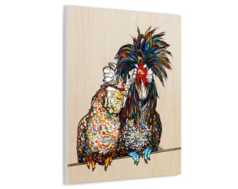 Chickens in Love Unframed Fine Art Canvas Print by Colorado Artist Robin Arthur | Exotic Chicken Artwork on Ready to Hang Wrapped Canvas