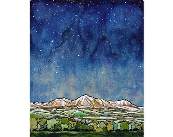 Colorado Rocky Mountains and Starry Night Sky Unframed Fine Art Print on Paper by Paonia, Colorado Artist Robin Arthur | Various Sizes