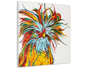 Exotic Chicken and Rooster Unframed Fine Art Canvas Print by Colorado Artist Robin Arthur | Fancy Chicken Artwork on Ready to Hang Canvas