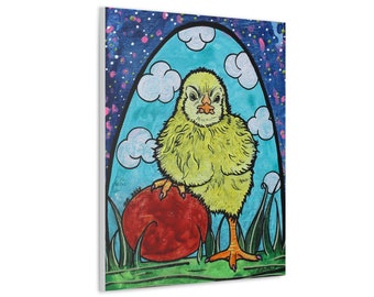 Sassy Little Chick and Egg Unframed Fine Art Stretched Canvas by Colorado Artist Robin Arthur | Ready to Hang Gallery Wrapped Canvas
