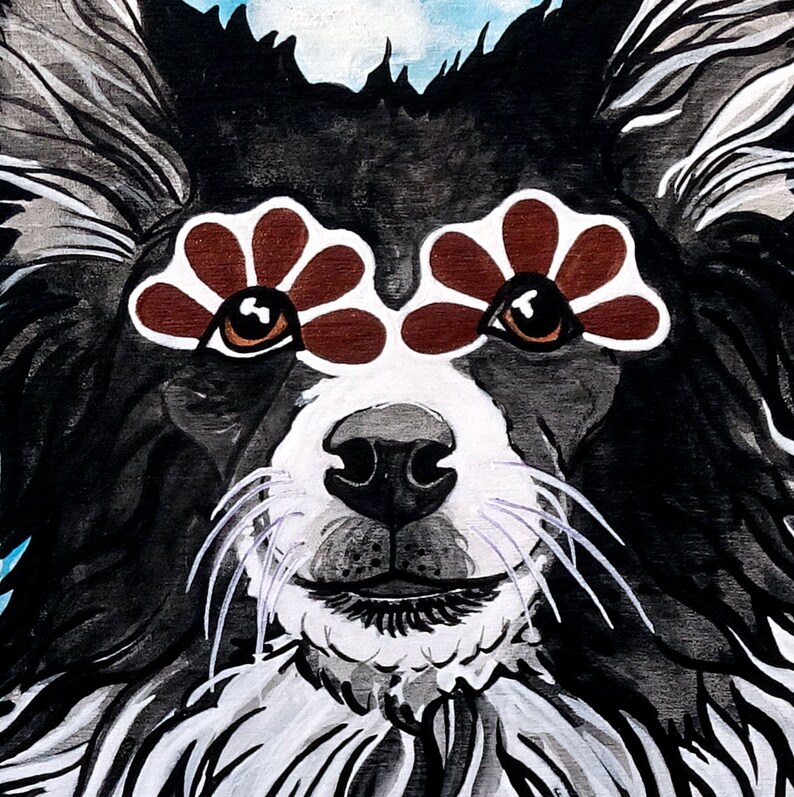 Border Collie with Orange Daisies Giclee Art Print by RobiniArt \u2022 Border Collie Lover Gifts \u2022 Modern Dog Art \u2022 Dog Pop Art \u2022 Dog Lover Gifts