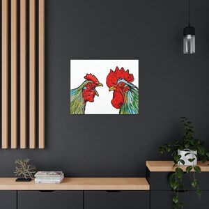 Red and Green Chicken and Rooster Unframed Fine Art Print on Canvas by Colorado Artist Robin Arthur Modern Farmhouse Kitchen Decor image 7