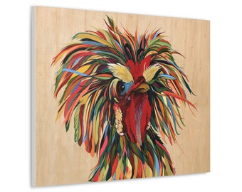 Fancy Rooster Unframed Fine Art Canvas Print by Colorado Artist Robin Arthur | Exotic Chicken Artwork on Ready to Hang Canvas