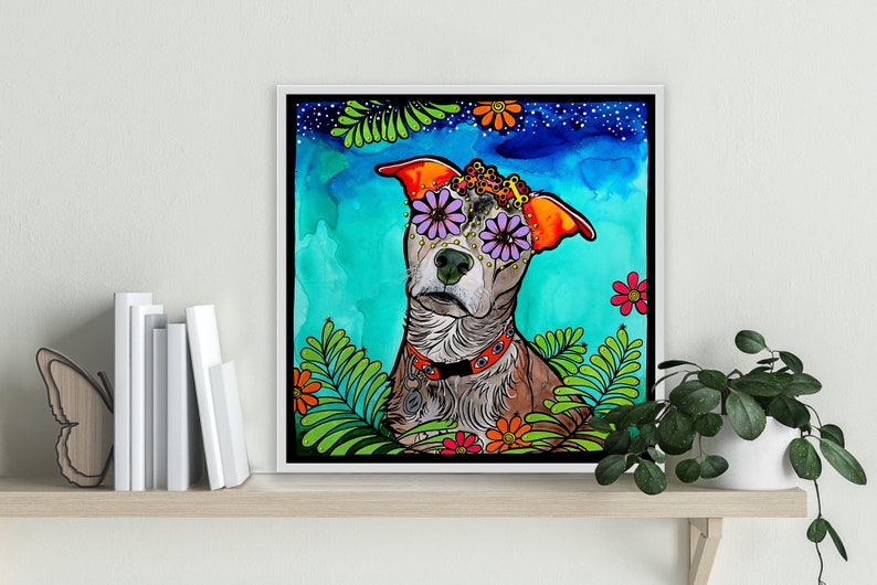 Sugar Skull Pit Bull Art Day of the Dead or Dia de los Muertos Style Art Print for Dog Lovers image 2