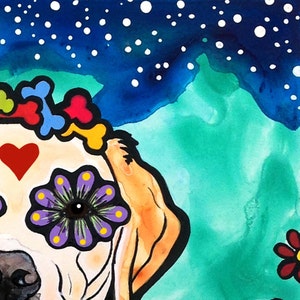 Sugar Skull Labrador Retriever with Orange and Red Daisies Art Print by RobiniArt Yellow Labrador Retriever Giclee Lab Lover Gifts image 5