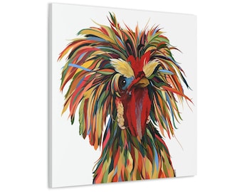 Fancy Rooster Unframed Fine Art Canvas Print by Colorado Artist Robin Arthur | Exotic Chicken Artwork on Ready to Hang Canvas