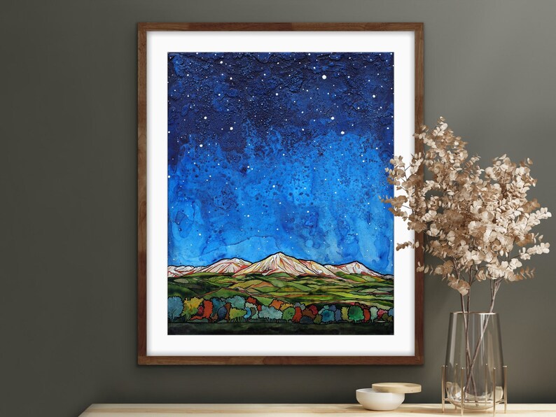 Colorado's North Fork Valley Under A Starry Night Unframed Fine Art Print on Paper by Paonia, CO Artist Robin Arthur Various Size Choices image 1