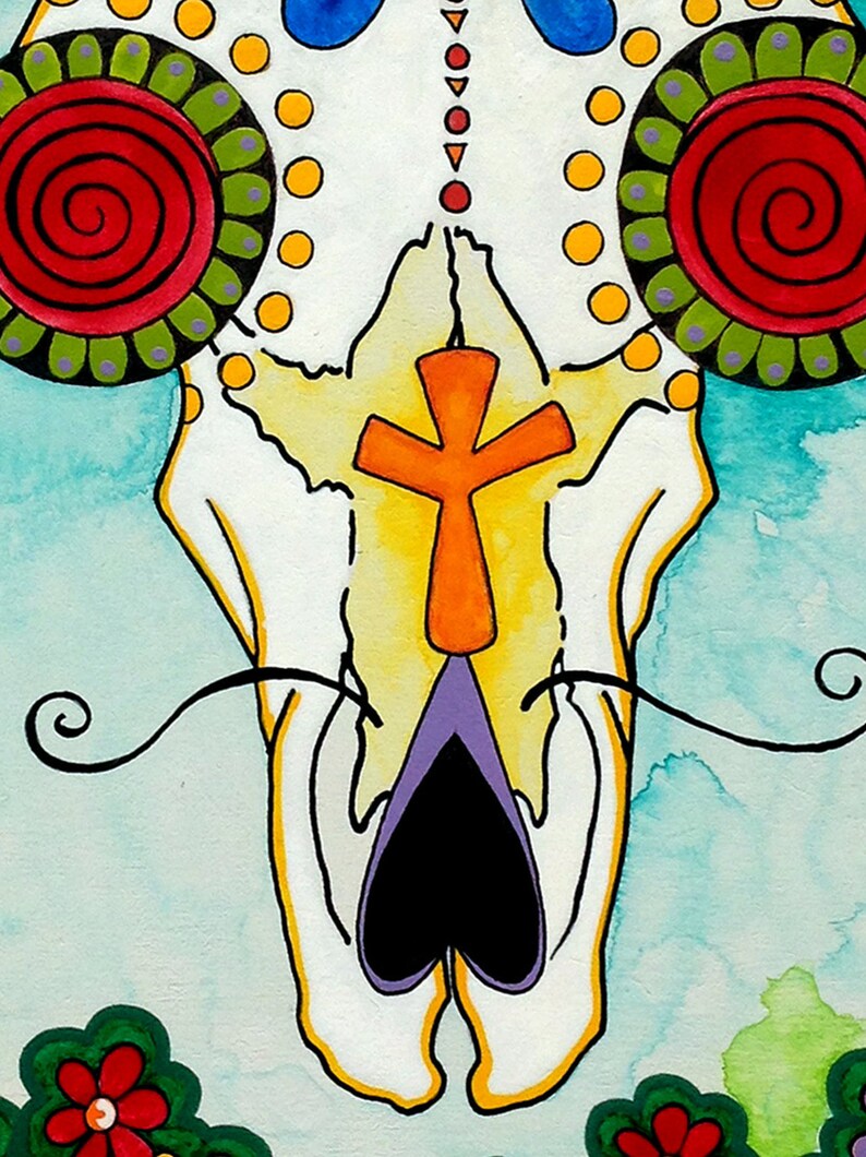 Cow Skull Art Print by RobiniArt Sugar Skull Southwestern | Etsy