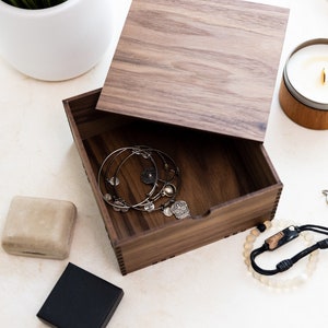 HANDMADE KEEPSAKE Wood Jewelry Box Medium Wooden Decorative Storage Box Home Decor Personalized Gift Box Memory Box Trinket Box Stash Box