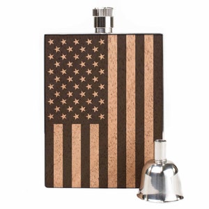 Hip Flask for Bridesmaid Gift Groomsman Gift Birthday Gift Custom Flask for Men Engraved Flask for Women - America Edition Wood Flask 3 oz.