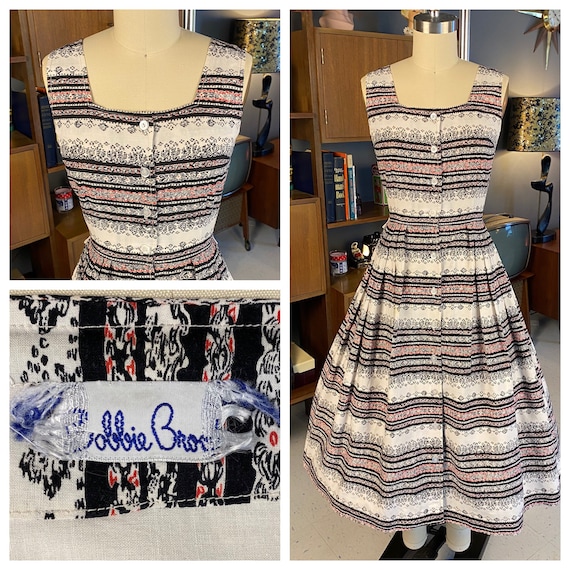 1950s Cotton Bobbie Brooks Striped Sundress Size X