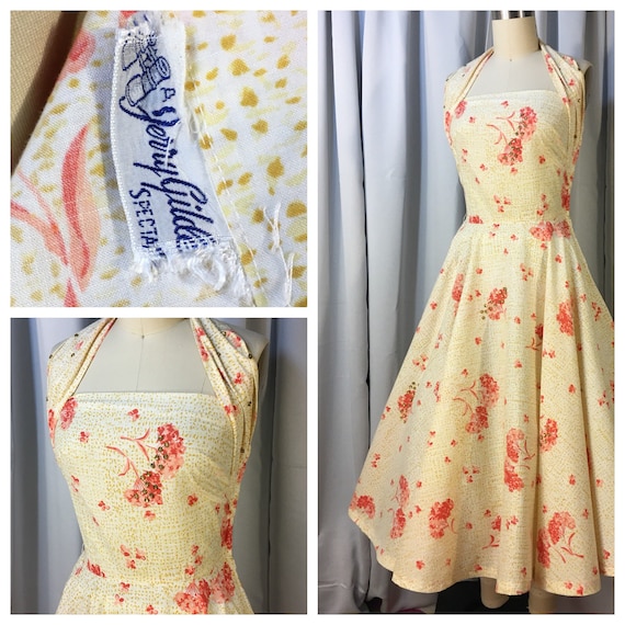1950s Jerry Gilden Cotton Halter Sundress Size S