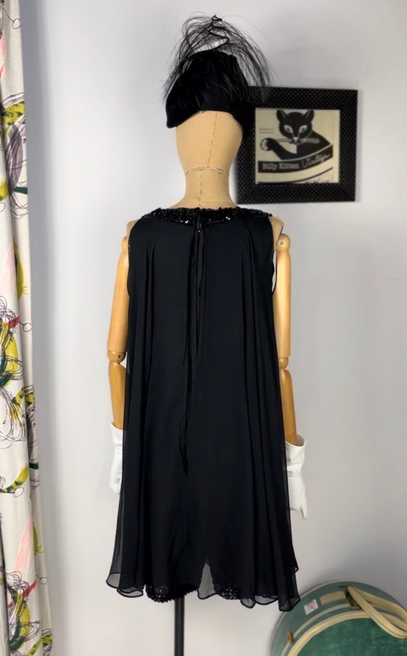 1960s Chiffon Trapeze Dress Playsuit with Sequins… - image 7