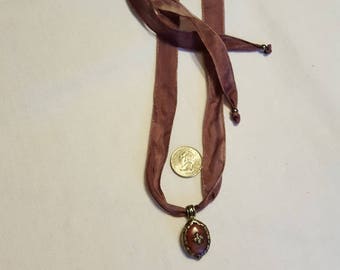 Vintage Pendant with Silk Ribbon Tie