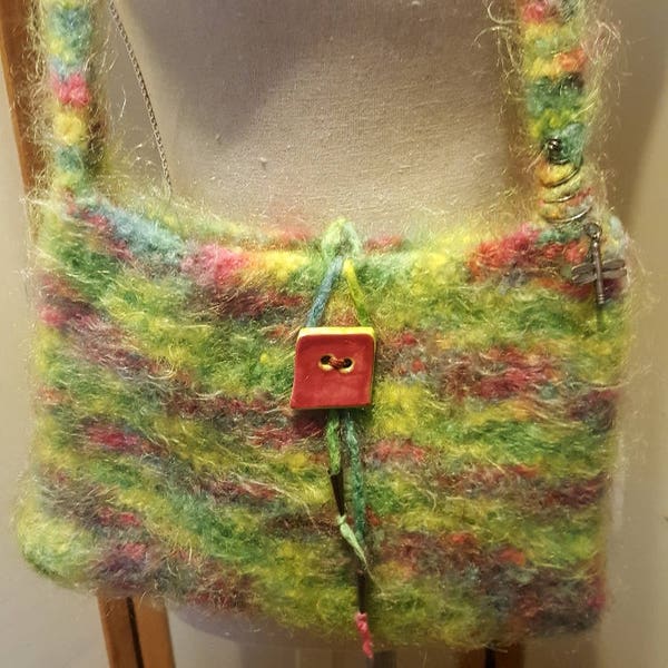 Hand-knit and Felted Mohair Shoulder Bag with Porcelain Button