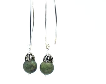 long green earrings, green jasper earrings, green gem earrings, long gem earrings, drop gem earrings, special gifts for girlfriend