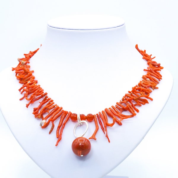 orange coral necklace, coral branch necklace, coral statement necklace, orange statement necklace, orange gemstone necklace, wife gift ideas