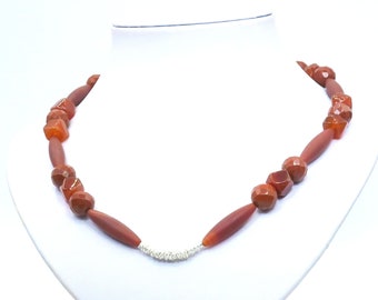 orange agate necklace, orange carnelian necklace, orange gemstone necklace, red agate necklace, agate stone necklace, dark orange necklace