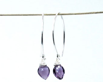 purple crystal earrings, purple stone earrings, purple teardrop earrings, crystal hoop earrings silver, special gifts for girlfriend