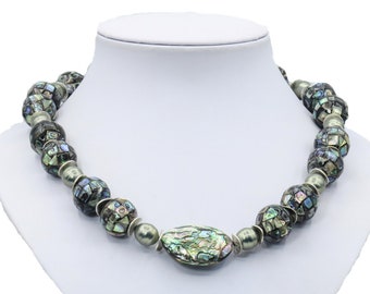 abalone shell necklace, abalone shell jewelry, abalone bead necklace, elegant pearl necklace, green pearl necklace, special gifts for her