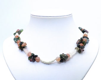 green tourmaline necklace, pink tourmaline necklace, tourmaline stone necklace, green agate necklace, dark green necklace