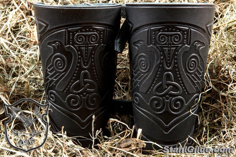 Leather Cuff LARP Bracers Armor Thor's Hammer Mjolnir with Etsy