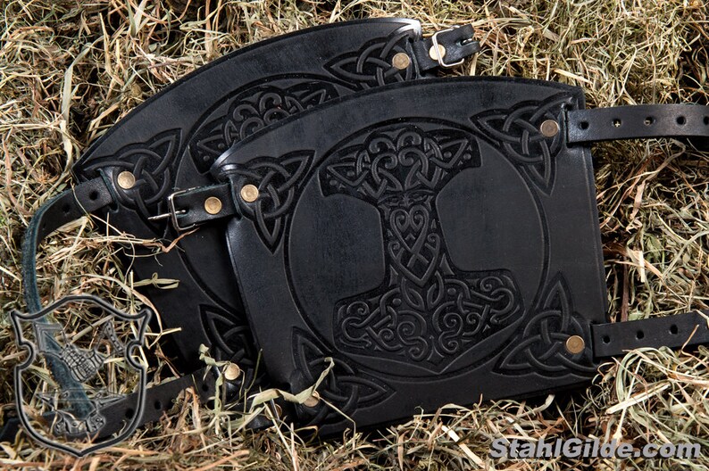 Leather Cuff LARP Bracers Armor Thor's Hammer Mjolnir with Etsy