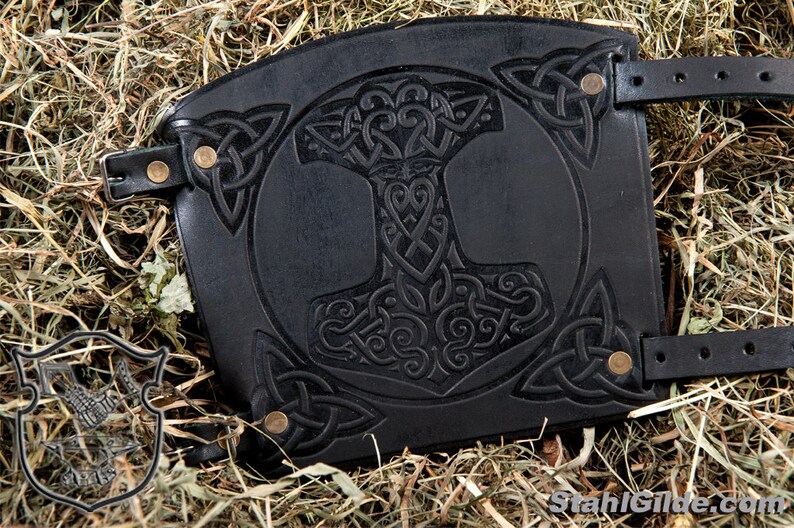 Leather Cuff LARP Bracers Armor Thor's Hammer Mjolnir with Etsy