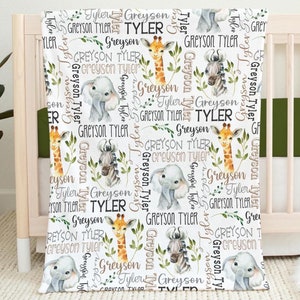 PERSONALIZED BABY BOY Blanket, Safari Name Blanket Baby Boy, Custom Boy Safari Animals Blanket, Baby Boy Gift, Custom Baby Animals Blanket