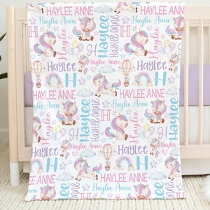 Unicorn Blanket, Rainbow Unicorn Swaddle, Baby Girl Name Blanket, Personalized Unicorn Rainbow Baby Blanket, Toddler Girl Blanket Unicorns