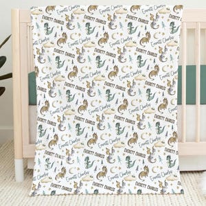 PERSONALIZED BOY DRAGON Baby Blanket, Baby Boy Dragon Blanket, Toddler Boy Blanket, Dragon Nursery Baby Gift, Dragon Baby Shower Boy Gift image 1