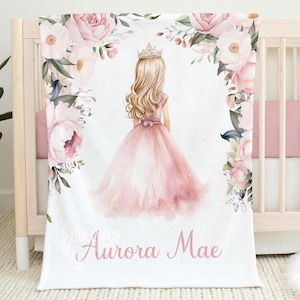 PERSONALIZED PINK PRINCESS Blanket, Toddler Girl Gift, Princess Baby Blanket, Custom Princess Name Blanket, Baby Shower Gift, Girl Birthday