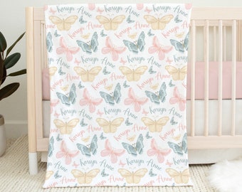 Butterfly Blanket, Personalized Girl Blanket, Butterfly Baby Swaddle, Girl Baby Name Blanket, Toddler Girl Blanket, Butterfly Custom Blanket