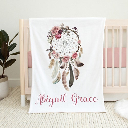Personalized Pink Floral Boho Blanket Baby Girl Name Blanket Etsy