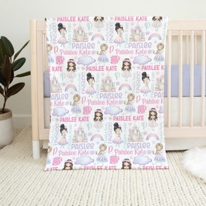 PERSONALIZED PRINCESS BABY Name Blanket, Rainbow Princess Blanket, Custom Toddler Girl Princess Castle Blanket, Baby Girl Blanket Princess