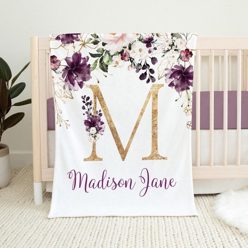 Purple Floral Personalized Baby Blanket Custom Baby Blanket Etsy