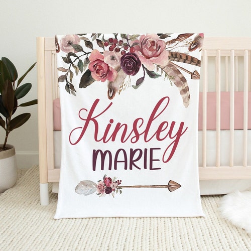 Floral Rose Name Blanket Personalized Girl Baby Blanket Baby Etsy