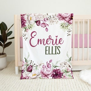 Floral Name Blanket, Personalized Girl Flower Blanket, Floral Baby Girl Name Blanket, Kids Name Blanket, Girl Blanket Watercolor Flowers