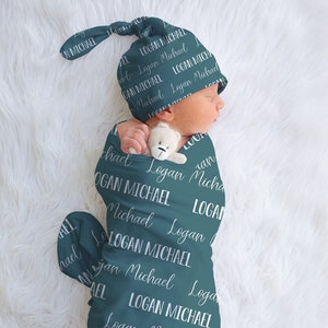 Baby Name Swaddle, Baby Boy Swaddle Hat Headband, Personalized Newborn Baby Coming Home Outfit, Hospital Photo Receiving Blanket, Baby Gift