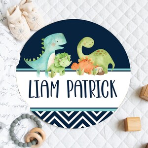 Baby Boy Personalized Dinosaur Name Sign, Round Wood Name Announcement Sign, Dinosaur Wall Decor, Newborn Boy Wood Sign, Dinosaur Theme