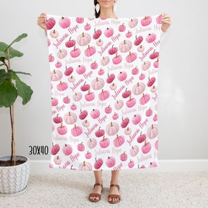 PINK PUMPKIN Personalized Baby Girl Blanket, Fall Baby Blanket Pumpkins, Custom Baby Name Pumpkin Blanket, Pumpkin Baby Shower, Girl Gift