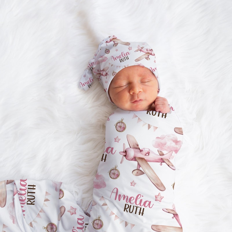 Newborn Baby Summer Blanket / Wrapping Shawl In Airplane Print Red Color