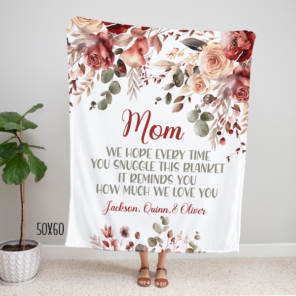 Personalized Mother's Day Gift, Custom Mom Blanket, Custom Floral Grandma Blanket, Poem Blanket for Mom, Floral Blanket to Mom From Kids